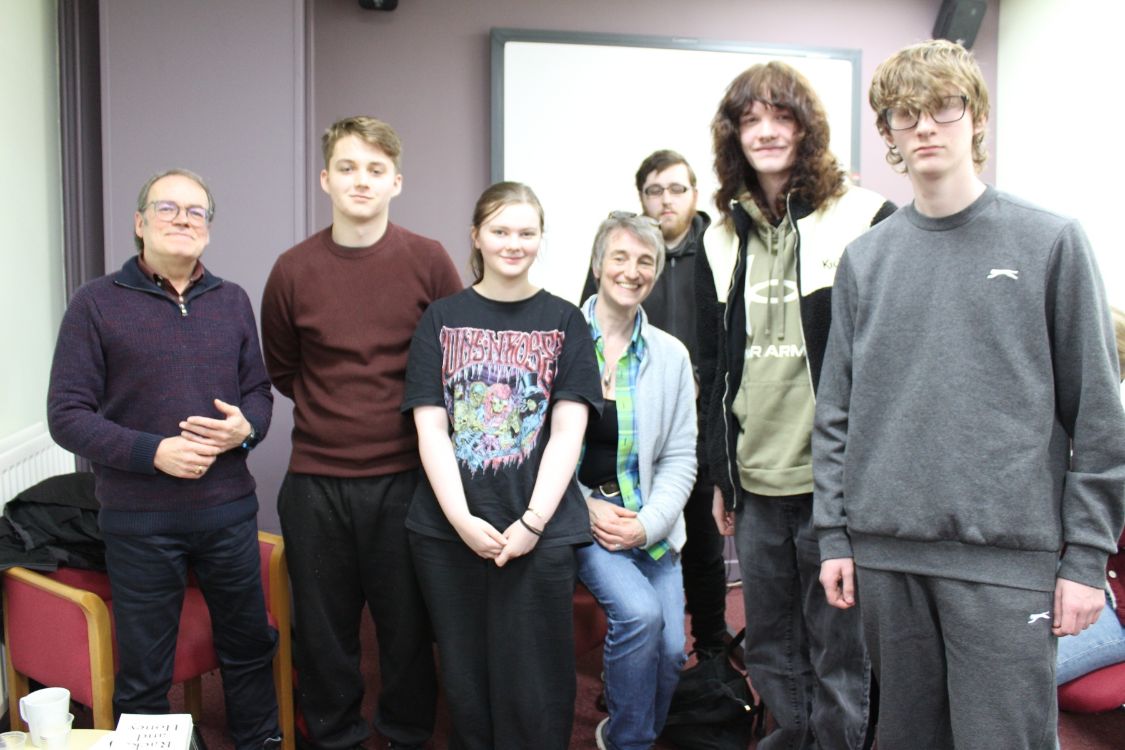 Bangor poet Gifford Savage (left) with staff and students at SERC Bangor LRC